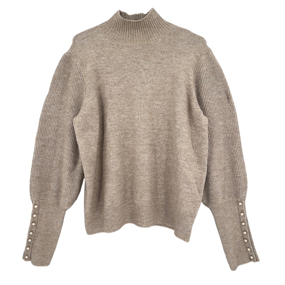 Scoop Womens 3X Mock Neck Sweater Beige Pearl Button Puff Sleeve Plus Size